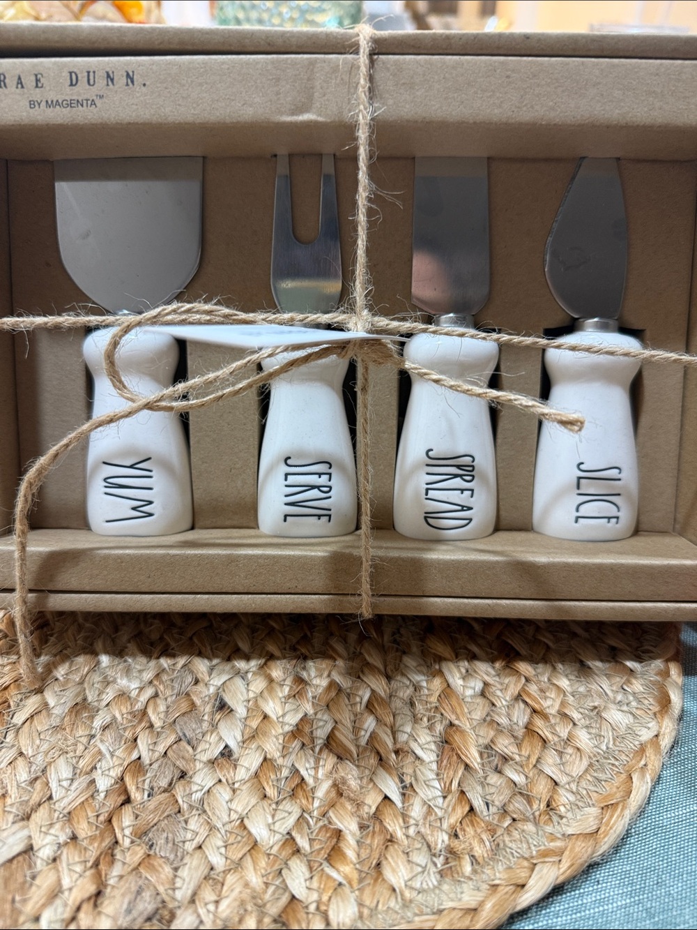 Rae Dunn White 'Yum Serve Spread Slice' Cheese Knife Set